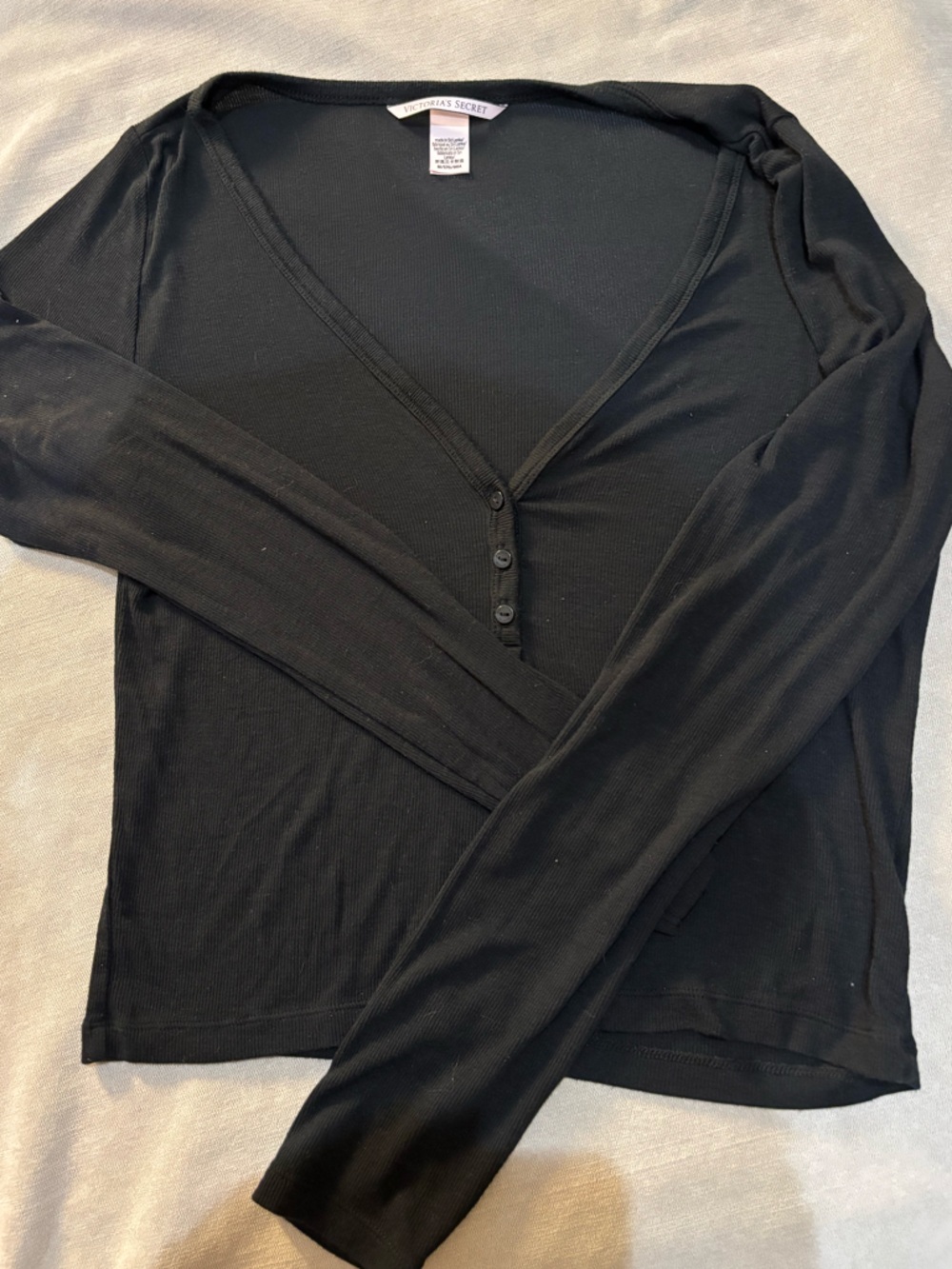 Victoria’s Secret Black Ribbed Long Sleeve Henley Top – Size Medium